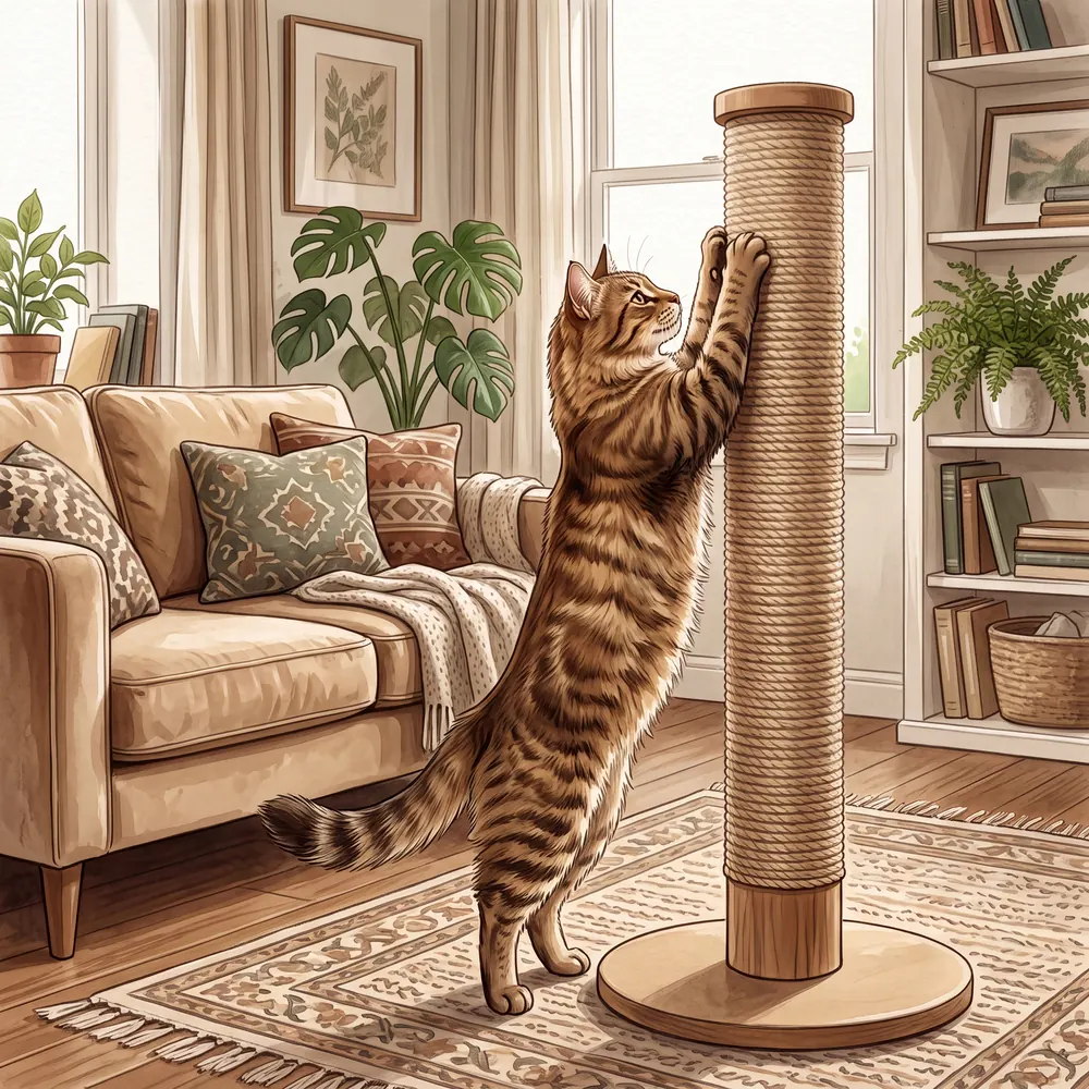 Gato arranhando um arranhador apropriado