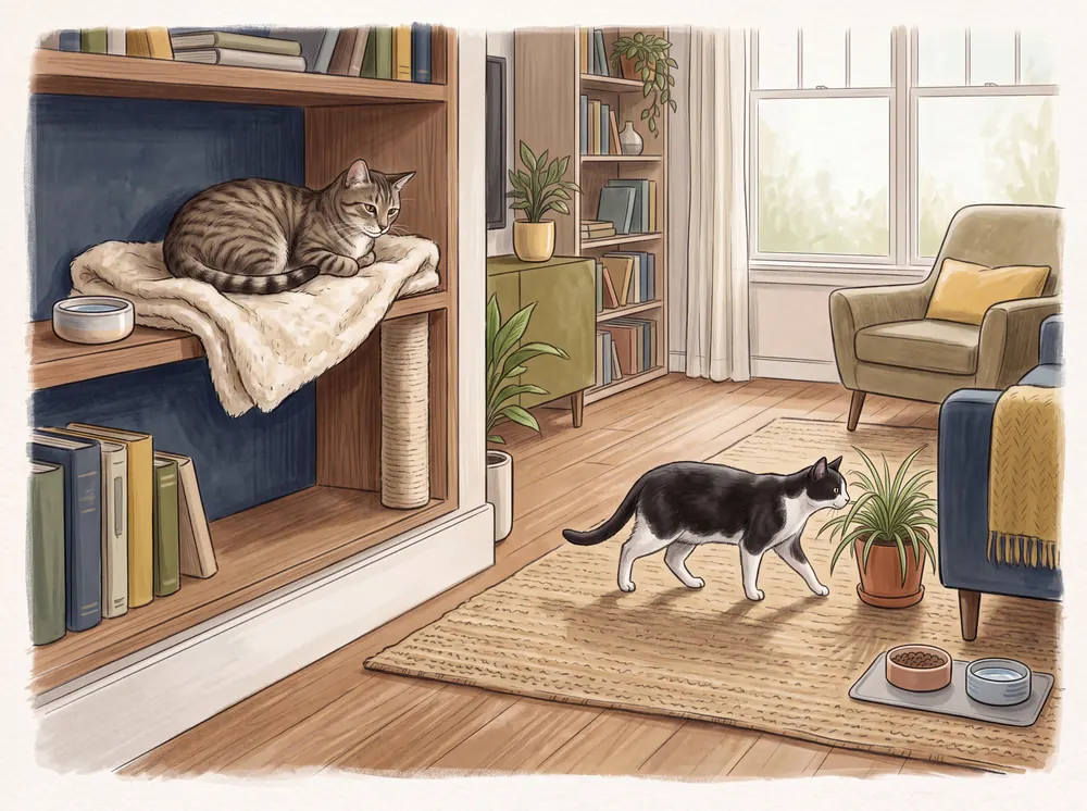 Dois gatos convivendo pacificamente na mesma casa