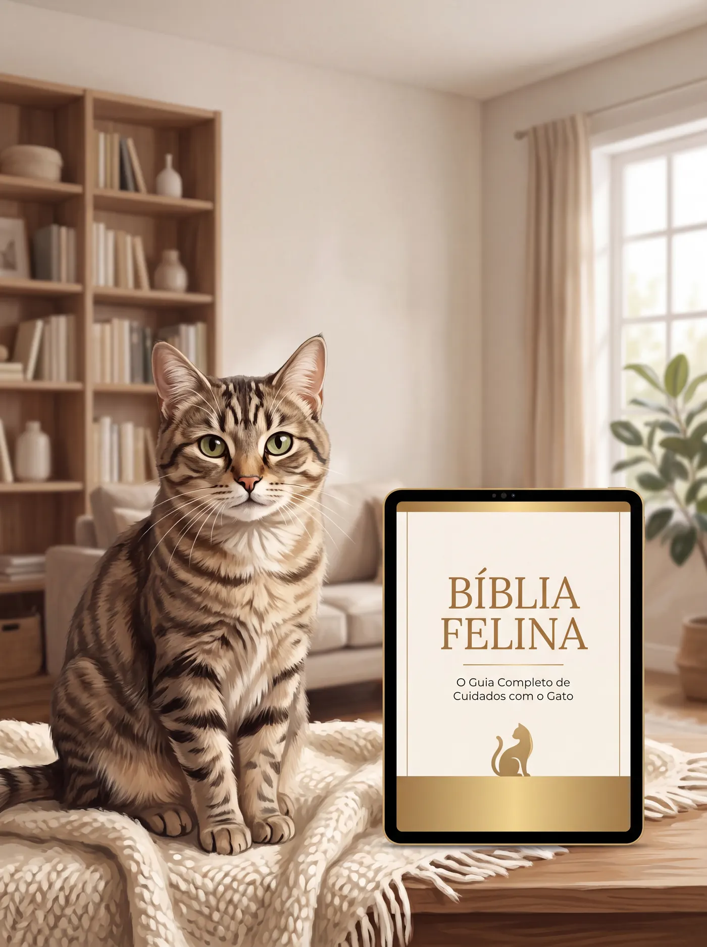 Bíblia Felina ao lado do gato, convite final para conhecer o material
